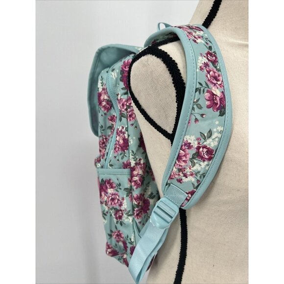 No Boundaries Nylon Flap Backpack Clear Vinyl Pocket Mint Floral NWT 16" deep - Picture 4 of 9